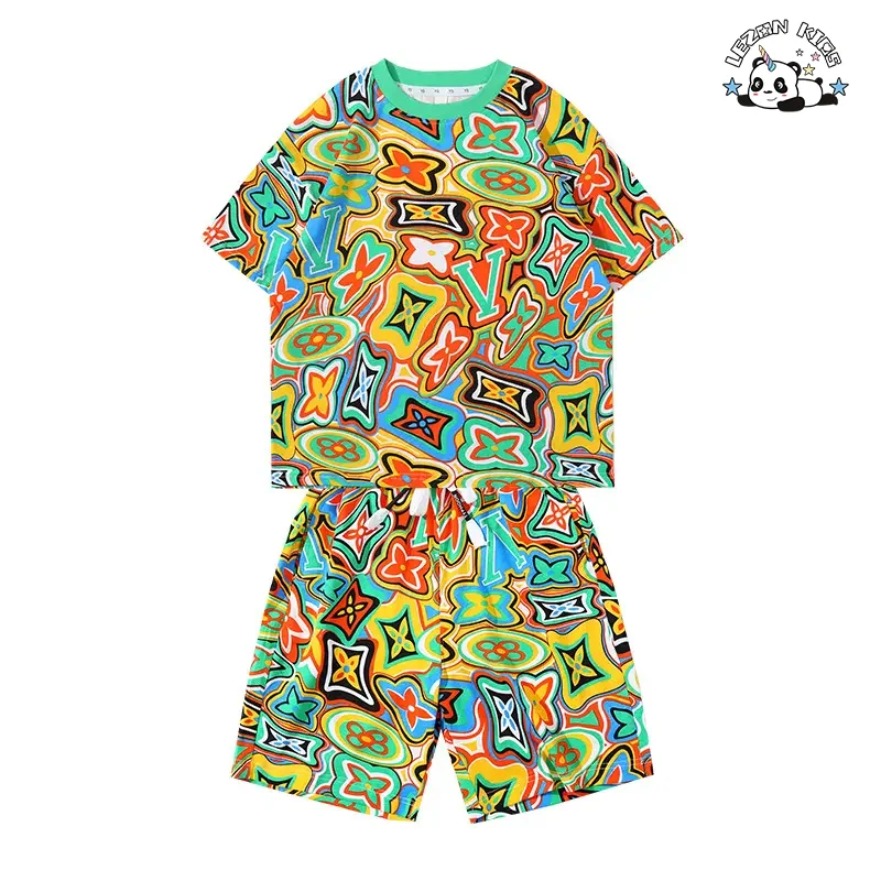 LEZONKIDS - Customized Children's Clothes Cotton Colorful Print T-shirt Short Boy 2 Piece Sets for Daily Wear